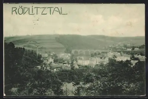 AK Rödlitztal b. Lichtenstein, Ortsansicht mit Viadukt