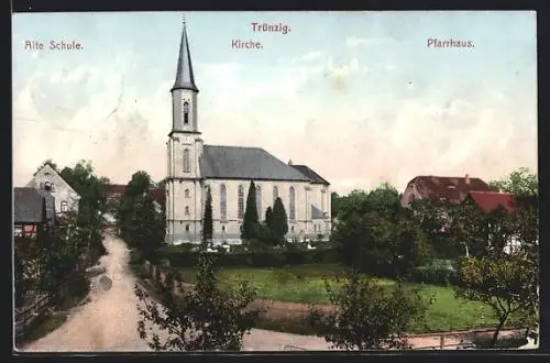 AK Trünzig, Kirche, Alte Schule, Pfarrhaus