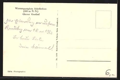 AK Schellerhau / Erzgeb., Oberer Gasthof im Winter