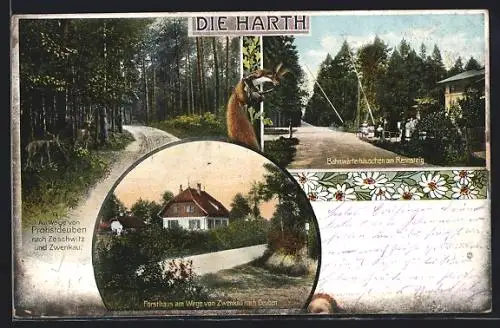 AK Zwenkau / Harth, Forsthaus am Wege von Zwenkau nach Deuben, Bahnwärterhäuschen am Rennsteig