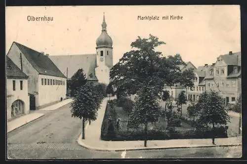 AK Olbernhau, Marktplatz mit Kirche
