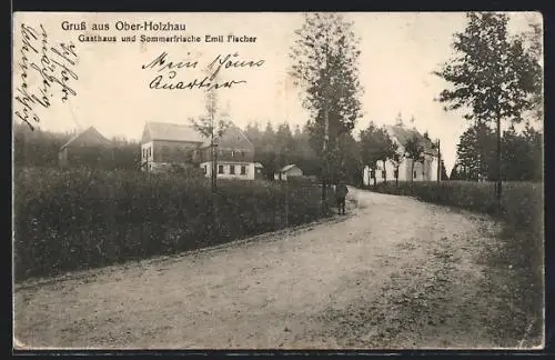 AK Ober-Holzhau, Ortspartie mit Gasthaus Emil Fischer