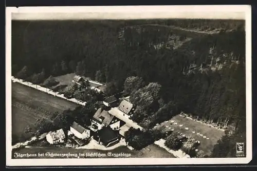 AK Jägerhaus b. Schwarzenberg / Erzgeb., Ortsansicht vom Flugzeug aus gesehen