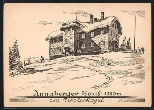 Künstler-AK Ananberger Haus, Berghütte am Tirolerkogel im Schnee