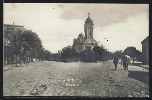 AK Semendria, Strassenpartie mit Kirche
