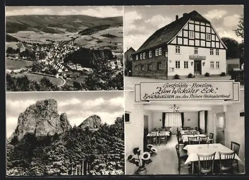 AK Bruchhausen / Olsberg, Gasthaus-Pension Zum Wickhüler Eck, Innenansicht, Felsen