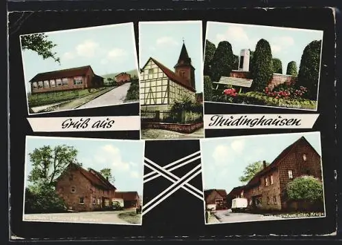 AK Thüdinghausen, Gasthaus Zum alten Krug, Gasthaus u. Lebensmittelgeschäft Reinewart, Schule