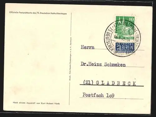 AK Bochum, Gottesdienst vor der Zeche, Karte zum 73. Deutschen Katholikentag, 1.-4. September 1949