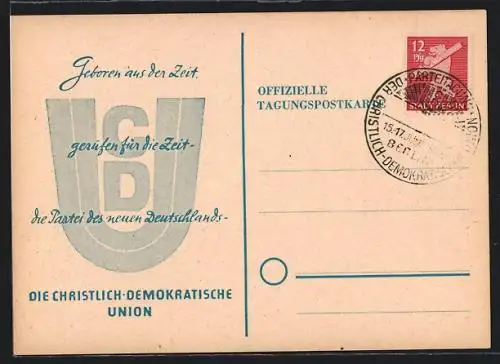 AK Tagungspostkarte der Partei der Christlich-Demokratischen Union (CDU), 1946
