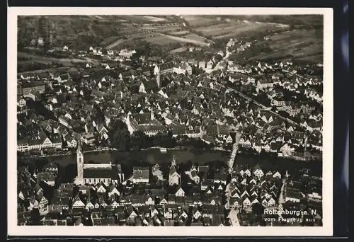 AK Rottenburg a. N., Teilansicht mit Kirche, Fliegeraufnahme