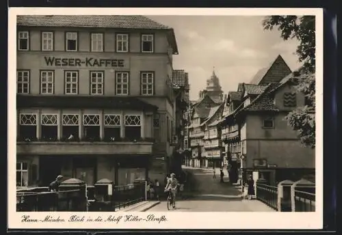 AK Hann.-Münden, Strasse mit Weser-Cafe