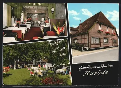 AK Bruchhausen-Vilsen, Gasthaus und Pension Heinrich Ruröde, Innenansicht, Garten