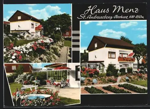 AK St. Andreasberg /Oberharz, Hotel Haus Menz, Terrasse, Garten