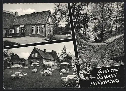 AK Heiligenberg / Vilsen, Gasthaus Zum Rutental Ch. v. Asch, Garten, Waldpartie