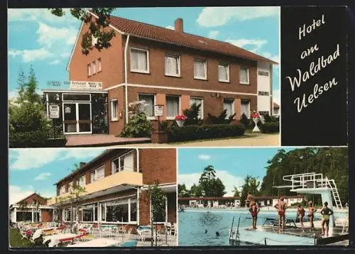 AK Uelsen, Hotel am Waldbad, Terrasse, Schwimmbad