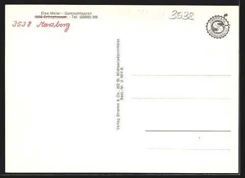 AK Erlinghausen / Marsberg, Gemischtwarenhandlung Else Meier, Kirche, Gesamtansicht