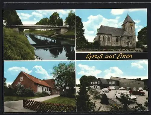 AK Einen / Warendorf, Fluss mit Brücke, Kirche, Gebäudeansichten