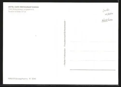 Künstler-AK Schömberg-Langenbrand, Hotel-Café-Restaurant Ehrich unter wolkigem Himmel