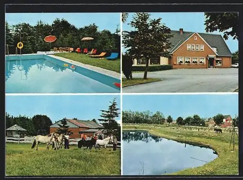AK Rhede / Ems, Gasthaus Zum deutschen Eck, Fasanenstrasse 1, Schwimmbad, Weiher, Pferdekoppel