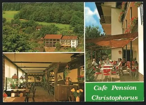 AK Mernes / Bad Soden, Café-Pension Christophorus, Bes. Familie Desch, Aussen- und Innenansichten