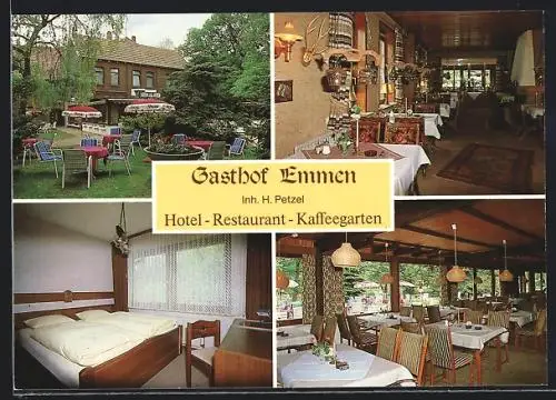 AK Hollenstedt-Emmen, Gasthof Emmen, Inh. H. Petzel, Aussen- und Innenansichten