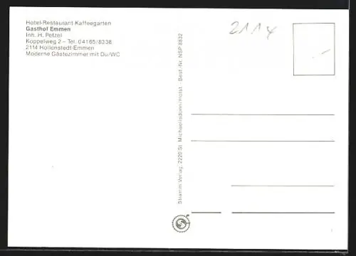 AK Hollenstedt-Emmen, Gasthof Emmen, Inh. H. Petzel, Aussen- und Innenansichten