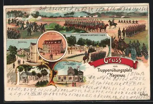 Lithographie Oberhofen, Hotel Hirsch, Restaurant Zum Hohenzollern, Truppenübungsplatz