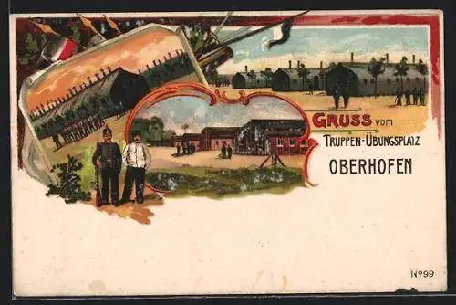 Künstler-AK Oberhofen, Truppen-Übungsplatz, Mehrfachansicht