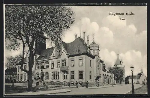 AK Hagenau i. Els., Post mit Strassenpartie