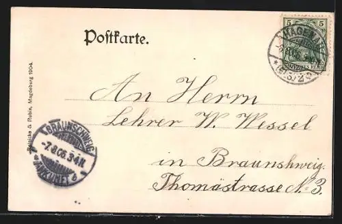 AK Hagenau, Strassenpartie mit Gymnasium und Wasserturm