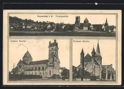 AK Neuweiler i. E., Totalansicht, Katholische Kirche, Protestantische Kirche