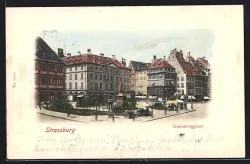 AK Strassburg, Gutenbergplatz mit Denkmal