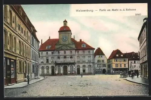 AK Weissenburg, Strassenpartie am Markt mit dem Rathause