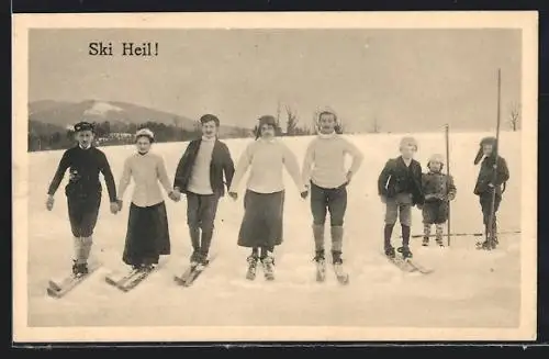 AK Gruppenfoto von Skifahrer, Ski Heil!