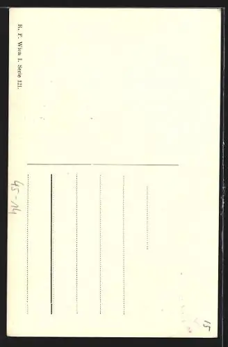 AK Ältere Frau mit Korb auf Skiern, Neujahrsgruss