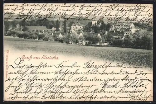 AK Kreischa / Erzgeb., Ortspanorama von einem Feld aus