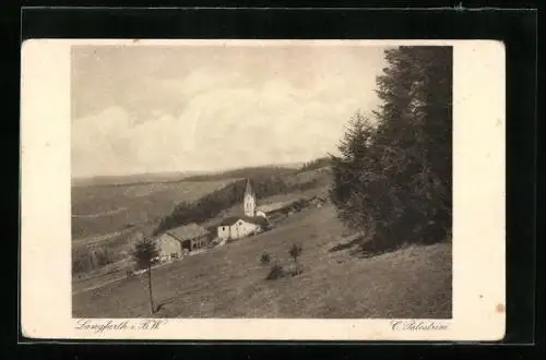 AK Langfurth / Bayr. Wald, Kirche und Haus aus der Vogelschau