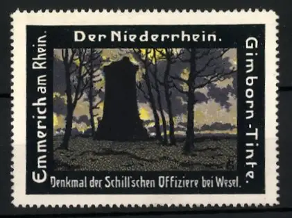 Reklamemarke Gimborn-Tinte, Emmerich am Rhein, Denkmal der Schill'schen Offiziere bei Wesel