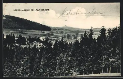AK Lauenstein / Erzgeb., Gasthaus Grenzschänke Sächsisch Müglitz mit Blick zum Mückenberg
