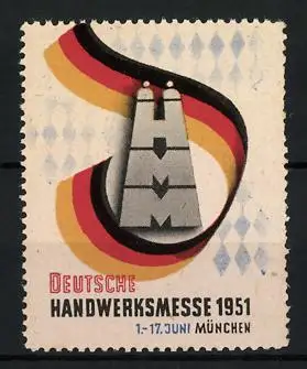 Reklamemarke München, Deutsche Handwerksmesse 1951, Messelogo & Deutsche Flagge