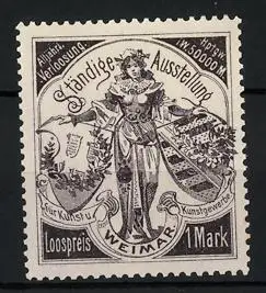 Reklamemarke Weimar, Ständige Ausstellung f. Kunst- und Kunstgewerbe, Göttin mit Wappen