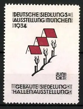 Reklamemarke München, Deutsche Siedlungs-Ausstellung 1934, Häuser & Bäume