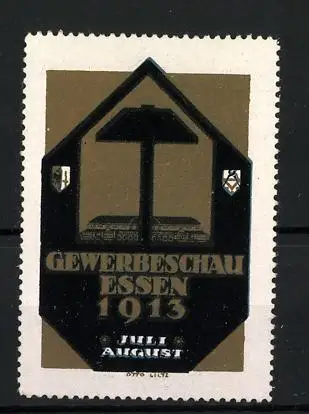 Reklamemarke Essen, Gewerbeschau 1913, Messelogo Hammer, Wappen