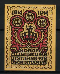 Reklamemarke Kristiania, Norge Jubileums-Utstilling 1914, 1814-1914, Messelogo