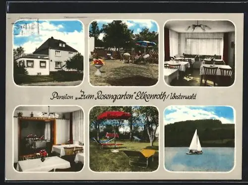 AK Elkenroth /Westerwald, Privatpension Zum Rosengarten, Innen- und Aussenansicht