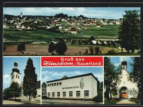 AK Hünsborn /Sauerland, Ortsansicht, Kirche, Pfarrheim St. Josef