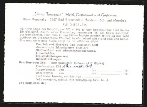 AK Bad Bramstedt in Holstein, Haus Tanneneck Hotel, Restaurant und Gästehaus
