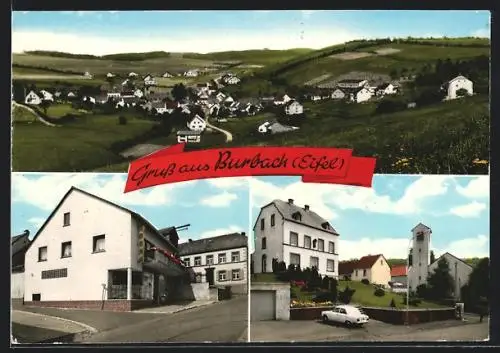 AK Burbach /Eifel, Lebensmittel Margarethe Diesch, Ortsansicht