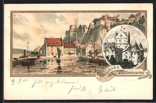 Künstler-AK K. Mutter: Meersburg, Teilansicht, Schloss
