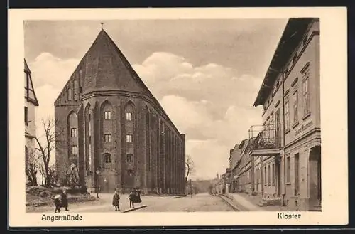 AK Angermünde, Kloster und Strasse mit Kindern